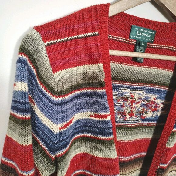 Vtg Ralph Lauren SMALL Hand Knit Sweater Cardigan Southwestern Aztec Navajo 90s - Picture 5 of 9